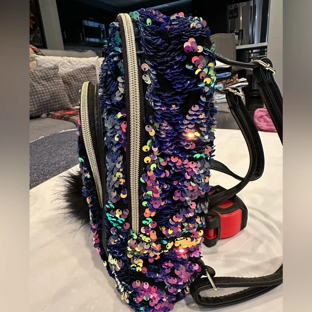 Justice Small Mini Backpack Dark Flip Sequin Initial (Letter N)